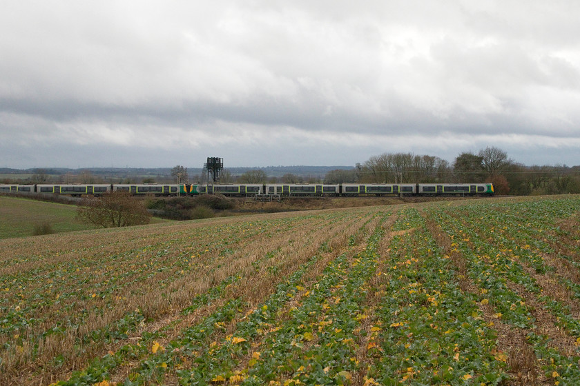 Class 350s, LN 12.50 London Euston-Crewe (1U35, 1E), between Roade & Ashton 
 A pair of class 350s head through the grey Northamptonshire countryside between Roade and Ashton working the 12.50 Euston to Crewe. In the foreground, next year's oil seed rape is just beginning to get going in the cold and soaked clay soil. It's hard to imagine that in five months time this scene will be bathed in bright yellow. 
 Keywords: Class 350s 12.50 London Euston-Crewe 1U35 between Roade & Ashton