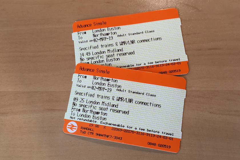 Tickets, Northampton-London Euston-Northampton 
 My return fare from Northampton to Euston as two off-peak singles was 23; not bad value I suppose. However, the return journey was heavily delayed arriving into Northampton twenty three minutes late. I have never done so before but I thought that I would try the '15 minute delay-repay' scheme recently introduced by London Northwestern. Following the filling out of an on-line form that took about ten minutes and a wait of less than twenty four hours, I received the grand total of 3.50 back into my account. 
 Keywords: Tickets Northampton-London Euston-Northampton