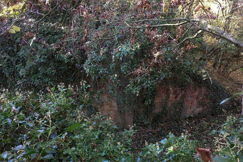 SMJ railway bridge abutment, Stoke Bruerne SP738505 
 Taken from the top of the eastern bridge abutment looking at the one on the other side of the track that passes below. The bridge that spanned the gap between the two carried the former SMJ railway that linked the Midland, LMS and GWR railways as it went from east to west across the south Midlands. During war time it was a strategically important railway for a number of reasons and was upgraded as such. 
 Keywords: SMJ railway bridge abutment Stoke Bruerne SP738505