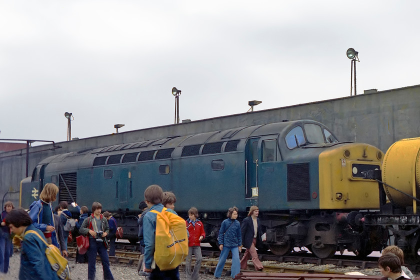 40160, undergoing overhaul, Crewe Works 
 40160 sits on display at Crewe Works open day in front of a small tanker. Studying contemporary data reveals that there appears to be no reason for the 40 to be on the works save for the delight of the spotters! It was in use seen at Newcastle a couple of weeks prior to the open day and a short time afterwards stabled at March. 40160 survived in service until the end of November 1984 and was cut up here at Crewe Works during 1985.