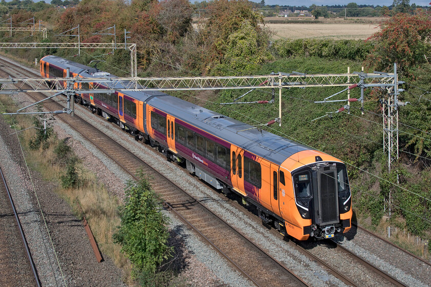 730011, 11.08 Oxley Car-Bletchley TMD (5Q06, 5E), Victoria bridge 
 More new trains being tested but not able to enter service! The Bombardier-built Class 730 Aventuras will be operating in three-car guise, as seen here, around the West Midlands replacing the venerable Class 323s. Later on the 730/1 and 730/2s will be introduced that will operate on the regional route between Euston and Birmingham meaning that the 350/2s and elderly cast-off Class 319s can go off lease. 
 Keywords: 730011 11.08 Oxley Car-Bletchley TMD 5Q06 Victoria bridge Aventura