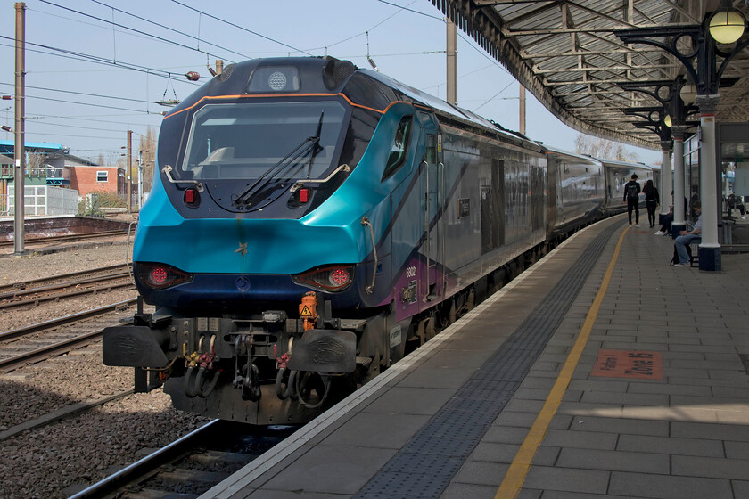 68021, TP 12.00 York-Scarborough (1T31, 1E), York station 
 As part of the COVID 19 timetable, TransPennine Express are running regular 'shuttle' services between York and Scarborough rather than operating through services to other destinations such as Liverpool. Superpower appears to be the norm with them utilising their Nova 3 sets on these shuttles with the 12.00 York to Scarborough being worked by 68021 'Tireless' seen here waiting to leave its start point. We took this train as far as Malton making it my first trip on one of these trains. 
 Keywords: 68021 12.00 York-Scarborough 1T31 York station TPE TransPennine Express Tireless