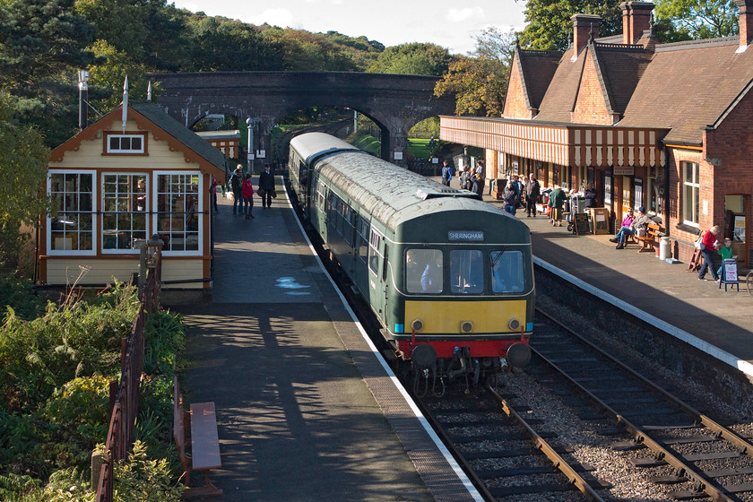 M56352 & M51192, 12.15 Holt-Sheringham, Weybourne station 
 Having run up to Holt, the class 101 DMU composed of M56352 and M51192 pause at Weybourne's platform two with the 12.15 Holt to Sheringham. The more observant will notice that the unit is running 'wrong line'. This is because in the other direction, the Sunday North Norfolkman dining train is running and it uses platform one also running 'wrong line' 
 Keywords: M56352 M51192 12.15 Holt-Sheringham Weybourne station