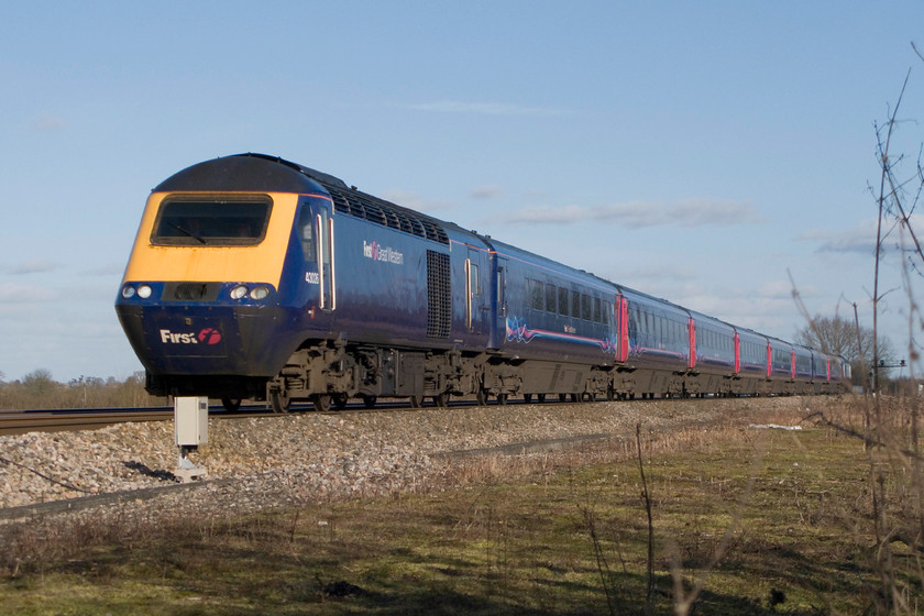 43026, GW 13.30 London Paddington-Bristol Temple Meads (1C16), South Marston foot crossing SU196870 
 43026 leads the 1C16 13.30 Paddington to Bristol Temple Meads service past South Marston just to the east of Swindon. This image is taken from a foot crossing that affords generous views of the GWML in both directions. 43026 has been running up and down the GWML since its introduction in 1976 as one power car of set 253013. However, time has now been called on these fine trains as the electrification of this primary trunk route continues, if rather more slowly than expected. 
 Keywords: 43026 13.30 London Paddington-Bristol Temple Meads 1C16 South Marston foot crossing SU196870