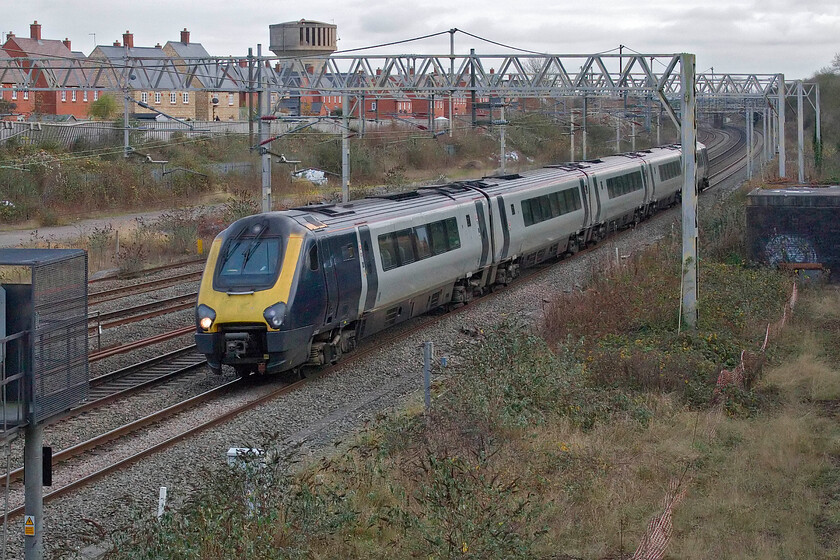 221103, VT 13.02 London Euston-Chester (1D87, RT), site of Roade station 
 Surely, this must be one of my last photographs of a Voyager working an Avanti service on the WCML? With the Class 805s in squadron operation and some Class 807s now in service with the rest undergoing testing and the timetable changing next Sunday (15.12.24) it's curtains for these dreadful trains! 221103 passes Roade working the 13.02 Euston to Chester service. 
 Keywords: 221103 13.02 London Euston-Chester 1D87 site of Roade station Avanti West Coast Voyager