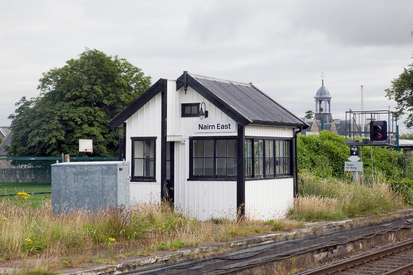 Nairn East signal box (McK&H & High, 1891) 
 Nairn East signal box is a McKenzie and Holland Type 3 (Highland variant) structure dating from 1891. It still contains its frame and levers despite being closed in 2000. After closure, it fell into a state of disrepair finally being extensively renovated some five years ago. Along with the station, footbridge, waiting shelter and the West signal box it is has a category listing by Historic Environment Scotland. 
 Keywords: Nairn East signal box McKenzie and Holland Type 3 Highland variant