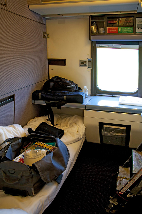 Cabin, 23.45 London Paddington-Penzance sleeper 
 The first class cabin on the Night Riviera was spacious and well equipped. I had a smashing night's sleep! Notice my trusty ladder to the right. This has accompanied me on many trips and has proved useful for peering over walls and fences to get 'that shot'! 
 Keywords: Cabin 23.45 London Paddington-Penzance sleeper