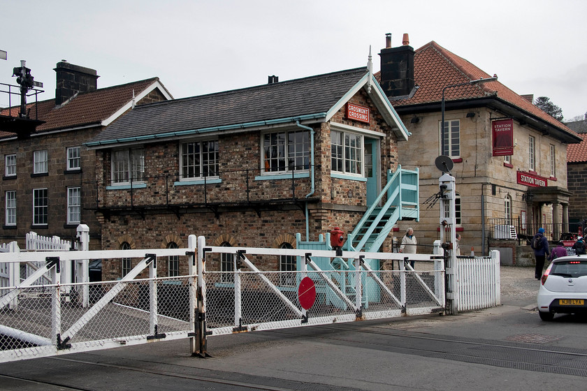 Grosmont Crossing signal box (NYM, 1995) 
 Despite being built to a North Eastern design, Grosmont Crossing signal box dates from 1995. It was built using reclaimed bricks from Whitby and other parts from Eskdale Mines box. The frame came from Hordon box that was on the Durham coast line near to Peterlee. The box, that sits commanding good views of the station and crossing is always kept busy controlling the running lines, the level crossing and permitting the trains to leave and join the NYMR from Network Rail metals. 
 Keywords: Grosmont Crossing signal box