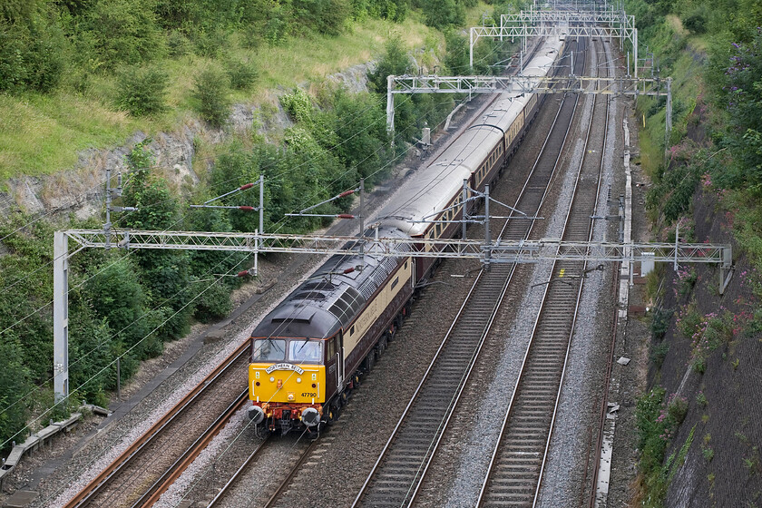 47790, return leg of The Northern Belle, 17.38 Kensington Olympia-Liverpool Lime Street (1Z53), Roade cutting 
 The returning Northern Belle charter running as 1Z53 left Kensington Olympia at 17.38 heading back to Liverpool Lime Street. It is seen passing through Roade cutting with 47790 'Galloway Princess' leading. I am not sure who chartered this train and its purpose so if anybody can advise, please do contact me. 
 Keywords: 47790 The Northern Belle 17.38 Kensington Olympia-Liverpool Lime Street 1Z53 Roade cutting Galloway Princess