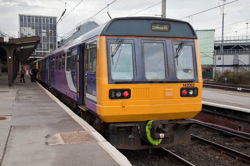 142062, NT 15.16 Preston-Ormskirk (2F04, cancelled), Preston station 
 One of the most frequently heard complaints about rail travel is a lack of communication. In our modern day world of electronic communication it should not be rocket science to get information to passengers. However, this is exactly what did not happen here. This was supposed to be the train that I would catch back to Ormskirk. Along with about 30 passengers I sat on the train waiting for its 15.15 departure from Preston. After about 5 minutes of waiting our conductor apologised and said that we would be leaving soon but no reason given. After a further wait the conductor took her bag and disappeared. She reappeared a little later talking on the platform with a colleague again with no communication to us passenger as to why we had not yet left. After about 20 minutes she announced over the tannoy that it had been cancelled. I had to ask her why in person, she shrugged her shoulders muttering something about a lack of a train crew? Northern has come in for much criticism recently, this is exactly why. Customers will be annoyed if their train is cancelled or late but will have a greater degree of understanding if they are to know why with the reasons being thoughtfully explained. 
 Keywords: 142062 2F04 cancelled Preston station