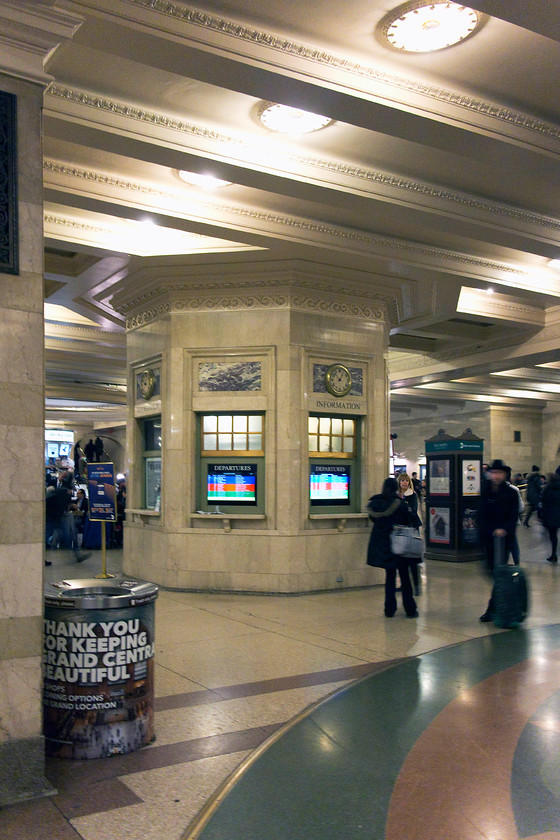 Concourse, New York Grand Central station 
 An information booth on the concourse of New York's Grand Central station. It was a busy station on a huge scale and quite unlike anything I have experienced elsewhere. On another level, there was a whole floor of eateries. Here my wife, son and I took lunch, all choosing food from a different vendor, many of whom were artisans rather than the usual chains. 
 Keywords: Concourse New York Grand Central station