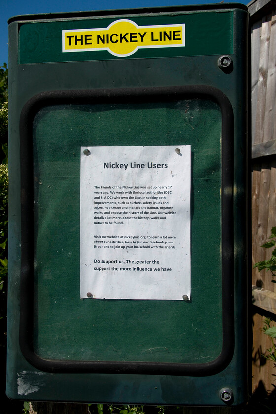 Sign, The Nickey Line, Harpenden 
 The useful website at http://www.nickeyline.org/home/ gives plenty of information about a visit and the background of the line. It had a complicated history that is further documented at https://www.nickey-line.co.uk/index.html. 
 Keywords: Sign The Nickey Line Harpenden