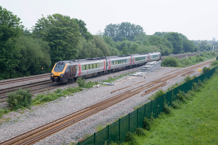 220029, XC 10.47 Bournmouth-Leamington Spa (1M42, RT), Godstow Bridge 
 With the detritus of the track work in the foreground associated with the reconstruction of the relief line 220029 accelerates away from Oxford past Godstow Bridge. It was working the 10.47 Bournemouth to Leamington Spa, a service that was terminating in the Warwickshire town due to engineering works in the Coventry area. 
 Keywords: 220029 1M42 Godstow Bridge