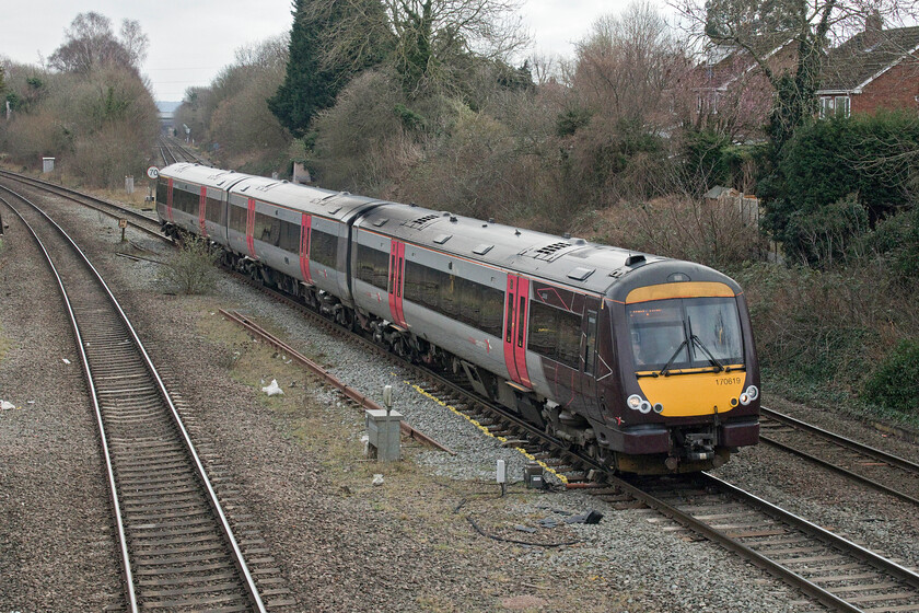 170619, XC 09.07 Nottingham-Cardiff Central (1V06, RT), Water Orton footbridge 
 Andy and I walked back to the parked car via the open footbridge just to the east of Water Orton station. It still offers an impressive range of angles to photograph the passage of trains but for another day as it was even more exposed that the desolate station platforms! 170619 passes with CrossCountry's 1V06 09.07 Nottingham to Cardiff service. We vowed to revisit this spot again when the weather was more appealing! 
 Keywords: 170619 09.07 Nottingham-Cardiff Central 1V06 Water Orton footbridge CrossCountry Turbostar