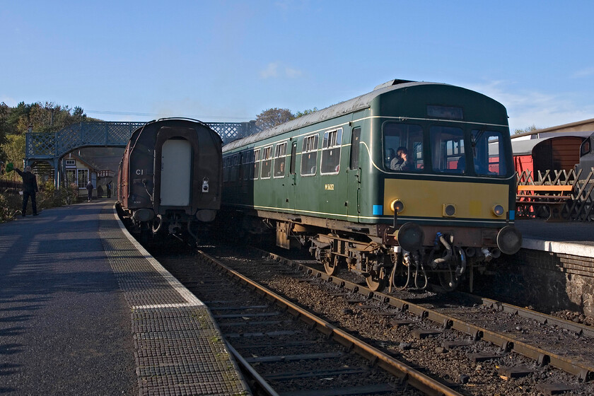 M56352 & M51192, 10.30 Holt-Sheringham, Weybourne station 
 Under glorious autumn skies, one of the North Norfolk Railway's resident Class 101 DMU sets leaves Weybourne station. M56352 is leading M51192 working the 10.30 Holt to Sheringham service, the first up service of the day. In the down platform, the rear of the 10.30 Sheringham to Holt steam-hauled service waits for the right away. 
 Keywords: M56352 M51192, 10.30 Holt-Sheringham, Weybourne station Class 101 first generation DMU