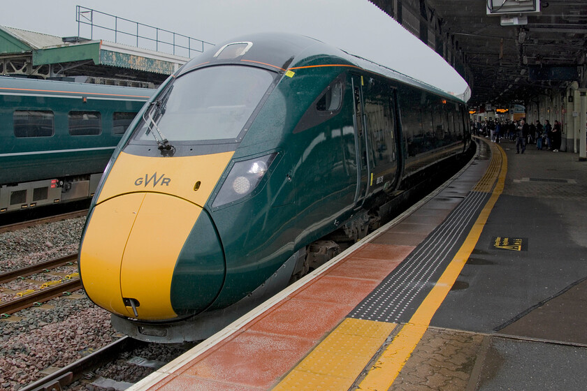 800318, GW 13.26 Weston-super-Mare-London Paddington (1A23, 36L), Bristol Temple Meads station 
 Immediately on arrival at Weston-super-Mare Andy and I alighted from the comfort of a Castle set HST, crossed the footbridge and climbed aboard a GWR IET; the contrast was noticeable. We had intended to travel aboard the 13.26 from Weston to Paddington service as far as Bath. However, on arrival at Bristol, where 800318 is pictured here, something went wrong and the train was held with very little information given apart from an announcement that we would be on our way soon which did not happen. After ten minutes we decided to cut our losses, alight and cross to the adjacent platform to take a turbo unit to Bath; unfortunately, so did many other customers! 
 Keywords: 800318 13.26 Weston-Super-Mare-London Paddington 1A23 Bristol Temple Meads station GWR IET