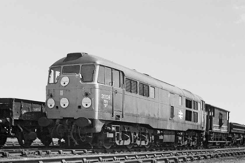 31108, stabled, March Yard 
 Skinhead class 31 number 31108 stands stabled at March Yard basking in the early summer sun. Either the train has been recently employed on a special train or a member of staff has a sense of humour because the headcode shows a royal train working. Our visit to March Yard was an unofficial visit, but being a Sunday there were few members of staff about. We wandered about unchallenged for sometime copping most of what we saw! 
 Keywords: 31108 stabled March yard