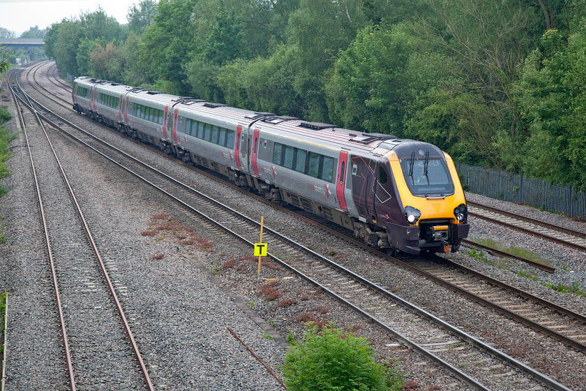 221124, XC 11.38 Leamington Spa-Bournmouth (1O12,5L) Godstow Bridge 
 Cross Country 221124 approaches Godstow Bridge just north of Oxford working the 11.38 Leamington Spa to Bournemouth. Due to engineering works in the Coventry and Birmingham areas, all services were terminating and starting from Leamington Spa with the dreaded 'bustitution' for the hapless passenger. 
 Keywords: 221124 1O12 Godstow Bridge