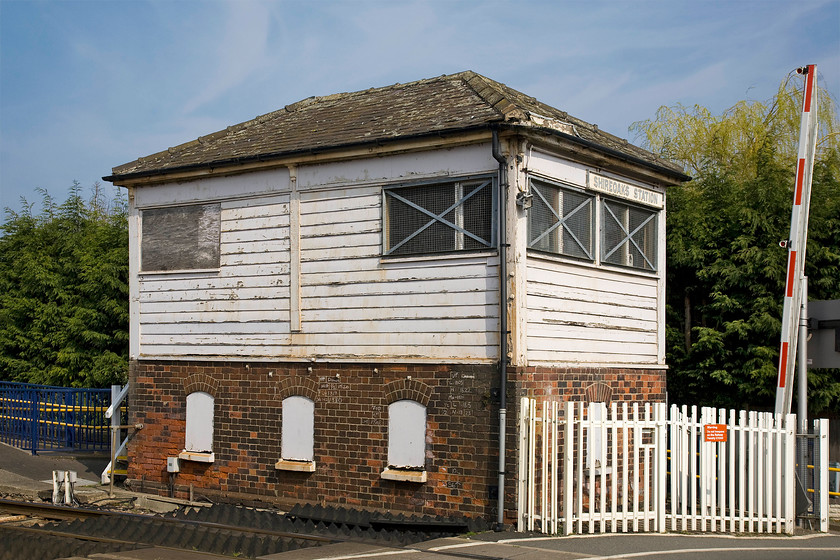 Shireoaks Station signal box (MS & L, 1874) 
 The 1874 Shireoaks Station signal box looks a little sorry for itself but is in largely original condition. It was constructed in 1874 by Saxby and Farmer for the Manchester, Sheffield and Lincolnshire Railway (MS&LR). It is located at the end of Shireoaks' station adjacent to the level crossing on Shireoaks Common. The box appears to be of an odd design with the front centre of the top being devoid of windows making it look as if this ought to be the rear of the box! 
 Keywords: Shireoaks Station signal box