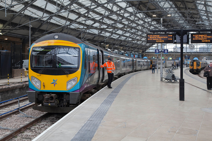 185117, TP 12.22 Liverpool Lime Street-Scarborough (1E73, RT), Liverpool Lime Street station 
 185117 stands under Lime Street's impressive curved train shed with the 12.22 to Scarborough. At the time of writing, Trans Pennine Express are looking to send these relatively new class 185s off-lease and replace them with new units. I wonder where they will end up working next? 
 Keywords: 185117 1E73, RT Liverpool Lime Street station