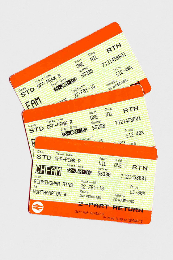 Tickets, Birmingham New Street-Northampton 
 Our tickets home from from Birmingham to Northampton.