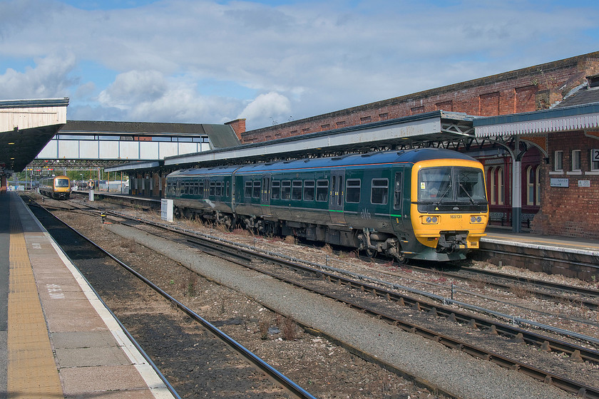 165131, GW 12.41 Worcester Shrub Hill-Weymouth (2O90, 1L), Worcester Shrub Hillstation 
 Great Western's 165131 waits to leave Worcester Shrub Hill with the 2O90 12.41 to Weymouth. This circuitous route would involve two reversals at Gloucester and Bristol Temple Meads. Worcester remains one of the final bastions of semaphores being virtually entirely lower quadrant Great Western signalling with no fewer than three boxes still in use; a quite remarkable survival. 
 Keywords: 165131 12.41 Worcester Shrub Hill-Weymouth 2O90 Worcester Shrub Hillstation.jpg