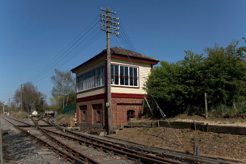 Boughton signal box 
 The Northampton and Lamport Railway's extension south to Boughton is all but finished. The signal box and signalling is all in place but no trains can run until extensive work takes place on bridge 11. This work is due to take place over the coming few months with the temporary diversion of the Brampton Way off the bridge and over a river footbridge below it. The S & T team have done a good job re-building the box that is an ex. LNWR 1875 structure from Betley Road in Staffordshire. 
 Keywords: Boughton signal box