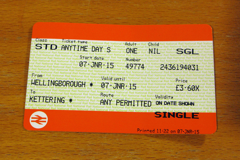 Ticket, Wellingborough-Kettering 
 My single ticket from Wellingborough to Kettering. 
 Keywords: Ticket Wellingborough-Kettering