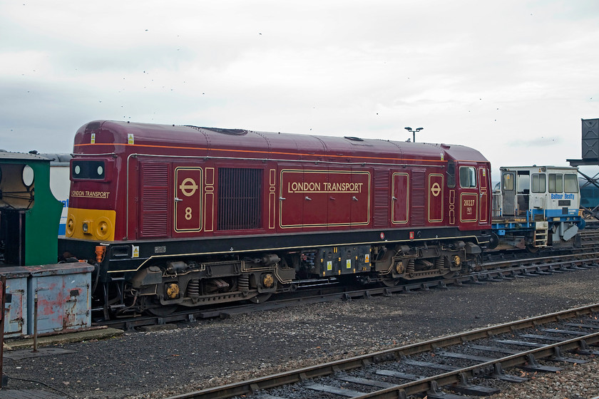 20227, stabled, Weybourne station 
 In its slightly unorthodox livery, 20227 sits in Weybourne's Yard. The class 20 was a late production locomotive being built in 1968 and in traffic as D8327 gaining its TOPS number on New Year's Eve in 1973. The class 20 is on-loan to the NNR from the Class 20 Locomotive Society. 
 Keywords: 20227 stabled Weybourne station