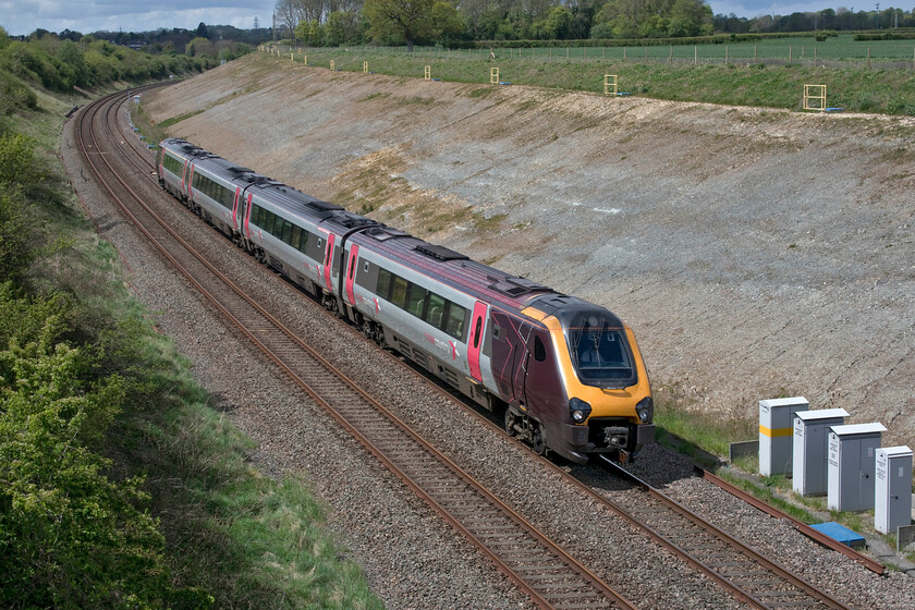 220032, XC (for GW) 10.14 Paignton-Swindon (1M41, RT), Thingley ST890700 
 Initially, this appears to be a straightforward photograph of a CrossCountry Voyager but as it's taken running on the GWML near the Wiltshire town of Chippenham it is far from that! 220032 works the 10.14 Paignton to Swindon service running as 1M41 operated by XC for Great Western. It is part of a series of shuttle workings hastily put into place following the mass withdrawal of the Class 800 IETs for safety checks to their underframes. According to Rail magazine (issue 931) this was possible as some XC drivers had route knowledge of this stretch of line due to it being a possible diversionary route but, until this present crisis, this has never actually been used. 
 Keywords: 220032 10.14 Paignton-Swindon 1M41 Thingley ST890700 CrossCountry GWR Great Western Railway Voyager