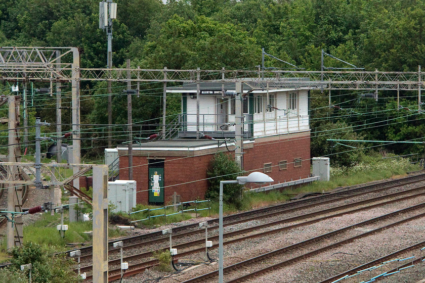 Allerton Junction Signal Box (BR, 1960) 
 Allerton Junction signal box is seen from the linking footbridge at Liverpool South Parkway station. This is a standard British Railways designed box dating from 1960. It's built at a busy junction just west of what is now Liverpool South Parkway station. It is likely that this will be decommissioned, along with the few remaining Merseyside boxes, when the re-modelling at Lime Street is completed next year. 
 Keywords: Allerton Junction Signal Box