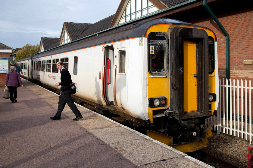 156412, LE 09.44 Sheringham-Norwich (2S09), Cromer station 
 156412 forming the 09.44 Sheringham to Norwich 2S09 service has arrived at Cromer station and is being prepared to leave in the opposite direction again as far as Cromer Junction when it then heads south through the north Norfolk countryside. My family and I were travelling on this train all the way. 
 Keywords: 156412 09.44 Sheringham-Norwich 2S09 Cromer station