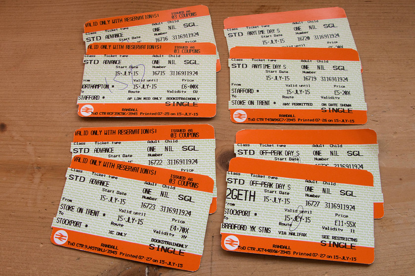 Tickets, Northampton-Bradford Forster Square 
 By using split ticketing, the cost of our journey from Northampton to Bradford was reduced considerably. However, it is interesting to break down the relative costs of the four legs that it was split into with a great variation in the relative costs.

Northampton to Stafford - 9p/mile
Stafford to Stoke-on-Trent - 33p/mile
Stoke-on-Trent to Stockport - 31p/mile
Stockport to Bradford (via Piccadilly) - 20p/mile

Once again, does somebody else fancy taking this anomaly with regard to ticketing on as previous attempts have comprehensively failed to deal with it? 
 Keywords: split Tickets Northampton-Bradford Forster Square