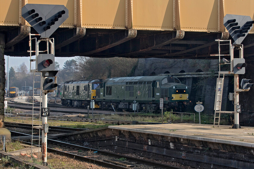 73970 & D6863, shunting, UKRL depot 
 There were some stock movements taking place at UKRL's facility whilst Andy and I were standing on the platform end of the nearby station. One of the moves involved D6863 (also numbered 37136 and 37905 in previous lives) bringing one of Caledonian Sleeper's converted EDs out of their depot and back in on another road. Between us, Andy and I believe that the CS locomotive was 73970 but stand to be corrected by anybody who knows better! 
 Keywords: 73970 D6836 shunting UKRL depot