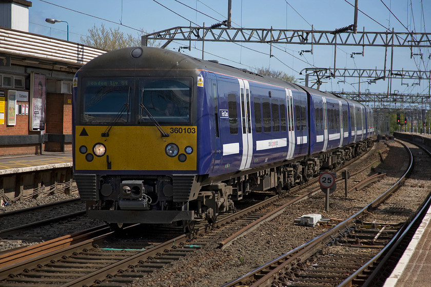 360103, LE 12.52 Ipswich-London Liverpool Street (1Y41), Colchester station 
 360103 arrives at Colchester station working the 12.52 Ipswich to Liverpool Street Abellio Greater Anglia service. It is about to stop at the southern end of the longest physical platform in the UK as the entire length (platforms 3 to 4) measures six hundred and twenty metres. However, it loses out to Gloucester as that has the longest continuous platform at six hundred and two metres. 
 Keywords: 360103 12.52 Ipswich-London Liverpool Street 1Y41 Colchester station Abellio Greater Anglia Desiro