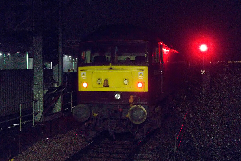 47802, return leg of The Verney Venturer, 14.59 Acton Canal Wharf-BristolTemple Meads (1Z76, 3E), Nuneaton station 
 A very poor quality image to act purely as a record of the third locomotive involved in The Verney venturer charter that Andy and I had travelled on starting out from here at Nuneaton this morning. 47802 was acting purely as a provider of ETH as the double-headed Class 33s that hauled the train were unable to provide this. At the rear of the charter, it is seen leaving Nuneaton heading on towards Birmingham and ultimately Bristol. This image is a screenshot taken from a video recorded on my iPhone. 
 Keywords: 47802 The Verney Venturer 14.59 Acton Canal Wharf-BristolTemple Meads 1Z76, Nuneaton station