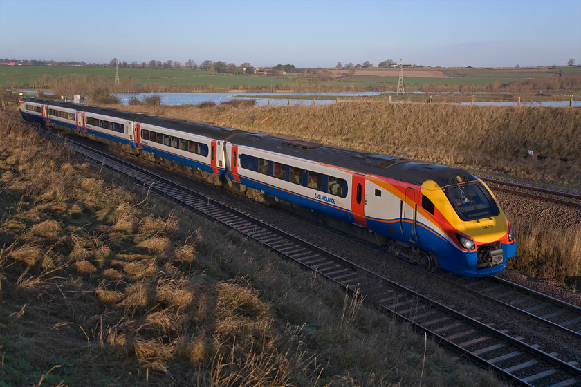 222009, EM 08.20 Derby-London St. Pancras (1C22), Irchester Junction SP922673 
 East Midland Trains 222009 passes IrchesterJunction working the 1C22 08.20 Derby to St. Pancras service. The Meridians have settled into frontline service on the MML very well along with some older HSTs but they will be replaced following the recent announcement by the Minister of Transport, Justine Greening, that the electrification of the line will take place and be completed by 2020, we'll see! 
 Keywords: 222009 08.20 Derby-London St. Pancras 1C22 Irchester Junction SP922673 EMT East Midlands Trains