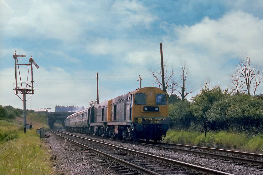 20175 & 20156, outward leg of The Severn Choppers Express, London Paddington-South Wales, Bradford South Junction 
 Having left Paddington and travelled via Reading, Bassingstoke, Salisbury and Westbury, the railtour passes Bradford South Junction heading for Bristol and on to South Wales. On this leg of the 'tour, it is being led by 20175 and 20156 running in their most common formation, nose to nose. Even though this location is called Bradford Junction, it is in-fact on the outskirts of Wiltshire's county town, Trowbridge being some three miles from Bradford-on-Avon. 
 Keywords: 20175 20156 The Severn Choppers Express London Paddington-South Wales Bradford South Junction