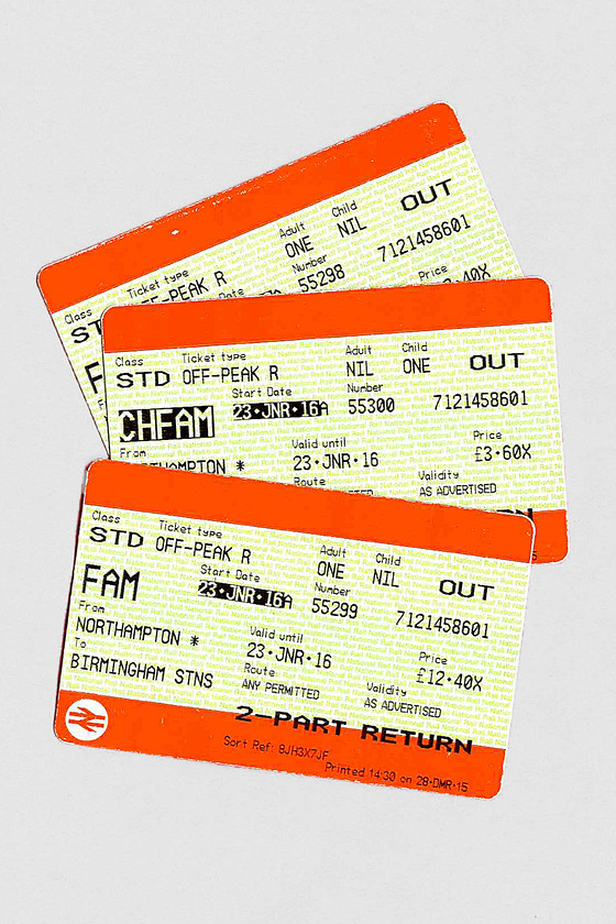 Tickets, Northampton-Birmingham New Street 
 Our outward tickets from Northampton to Birmingham New Street.