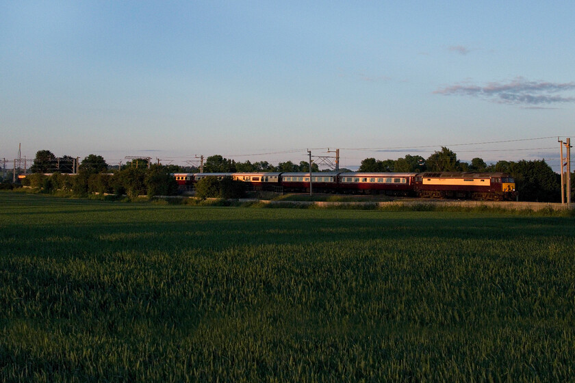 57303 & 57315, 03.09 Southall WCR-Coventry (3Z60, 1L), Milton Malsor SP740557 
 The purpose of my ridiculously early trip from home was to capture the passage of the 03.09 Southall to Coventry empty coaching stock move. Running as 3Z60 the smart Northern Belle-operated train is seen passing Milton Malsor just catching the early morning sun with 57303 'Pride of Carlisle' leading and just visible on the rear is 57315. On arrival at Coventry, the train would then work forward as The Settle and Carlisle Steam Special being steam hauled from Carnforth by 34067 'Tangmere'. 
 Keywords: 57303 57315, 03.09 Southall WCR-Coventry 3Z60 Milton Malsor SP740557 Northern Belle