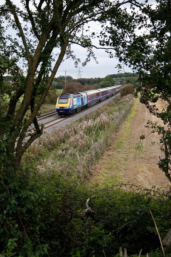 43163, GW 14.13 Paignton-London Paddington (1A87), Berkley ST802494 
 Wearing its Visit Plymouth vinyls, 43163 certainly brightens up the, now, rather dull afternoon as it passes Berkley near Frome. It is working the 1A87 14.13 Paignton to Paddington. I like the framing of this picture with the archway created by the many photographers who visit this popular spot judging by the cuttings from the tree laying about on the ground! Also, Network Rail have kindly cut back all the growth on the embankment when they undertook some drainage works last year; I suspect that it will not stay like this for very long? 
 Keywords: 43163 14.13 Paignton-London Paddington 1A87 Berkley ST802494