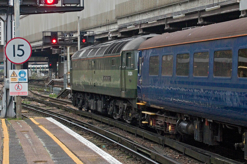 D1924, returning Santa Steam Express, 09.26 London Victoria-London Victoria (1Z31, 7L), London Victoria station 
 Sitting at the rear, but soon to lead out of Victoria, D1924 'Crewe Diesel Depot' (formally 47247, 47655 and 47810) is seen at the rear of the 1Z31 09.26 return Santa Steam Express charter. This is probably my most photographed member of this elite group of Class 47s that just seem to keep on going doing their work for charter companies with no fuss. Not bad considering that they are as old as me and I have many ailments and faults! 
 Keywords: 45231 Santa Steam Express 09.26 London Victoria-London Victoria 1Z31 London Victoria station Brush Type 4 Crewe Diesel Depot