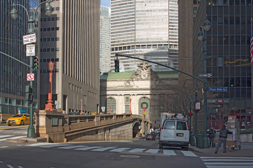 Frontage, New York Grand Central station 
 Grand Central station is seen dwarfed by the skyscrapers of downtown New York. When the station was opened in 1913, contemporary pictures show it to be the largest and grandest structure in the neighbourhood. Over the next century, everything has grown around it but it remains doggedly one of the most iconic structures in the city. 
 Keywords: Frontage New York Grand Central station