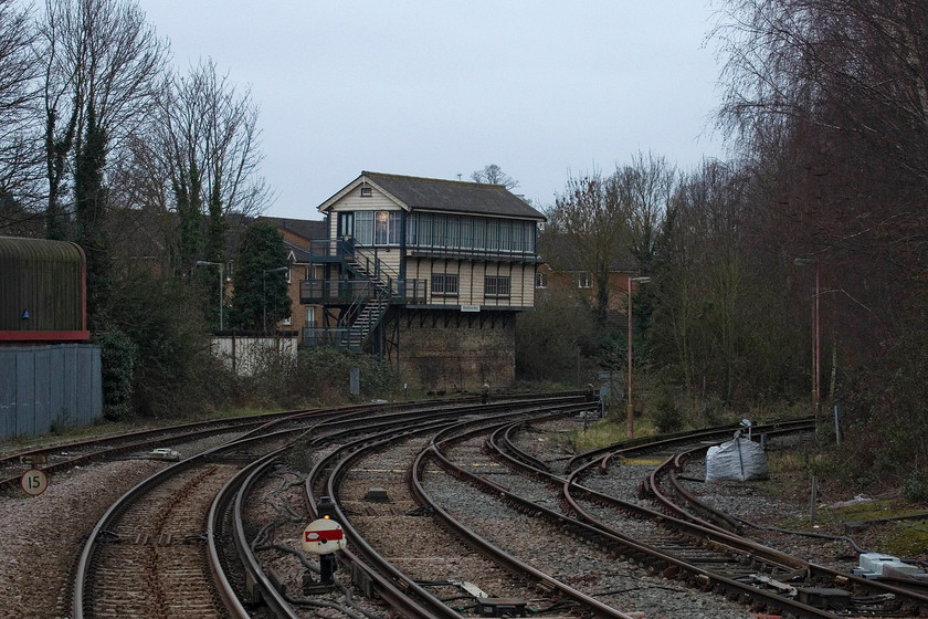 Maidstone West signal box (EOD, 1899) 
 The impressive Maidstone West signal box taken from the platform end of Maidstone West station. It is the first box in a short stretch of absolute block section that extends from here to Paddock Wood; a quite remarkable survivor. The box was built in 1889 by the South Eastern and Chatham Railway Joint Committee. It was very badly damaged in August 1944 following a heavy Doodle Bug attack on Maidstone. 
 Keywords: Maidstone West signal box