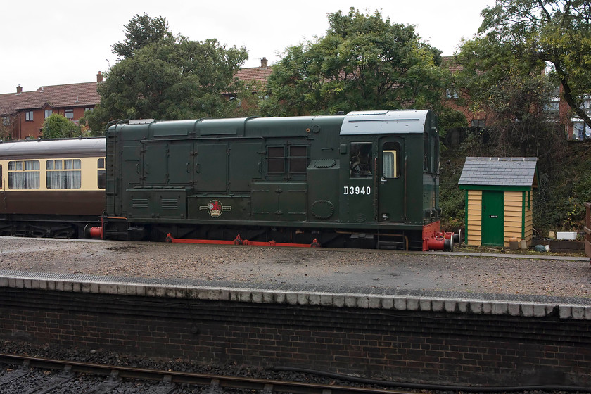 D3940 (08772), stabled, Sheringham station 
 After shunting stock for The North Norfolkman dining train, D3940 (ex. 08772) rests at Sheringham station. Built at Derby in 1960 the shunter moved around the north east of England being allocated to, almost others, York, Gateshead and Thornaby. It has been a resident of the North Norfolk Railway for many years. 
 Keywords: D3940 08772 stabled, Sheringham station