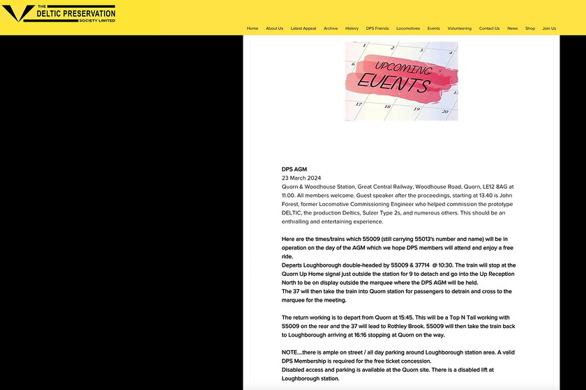 DPS webpage 
 A screenshot of the DPS' webpage outlining the arrangements for the 2023/2024 AGM. As a life-member I have attended these events in the past and can say that this one was by far the best attended. The engagement of members of any organisation keeps that organisation moving forward and making things like the AGM more appealing by offering, in this case, a complimentary train ride is exactly what should be done. Well done to the board of the DPS; an excellent day! 
 Keywords: DPS webpage