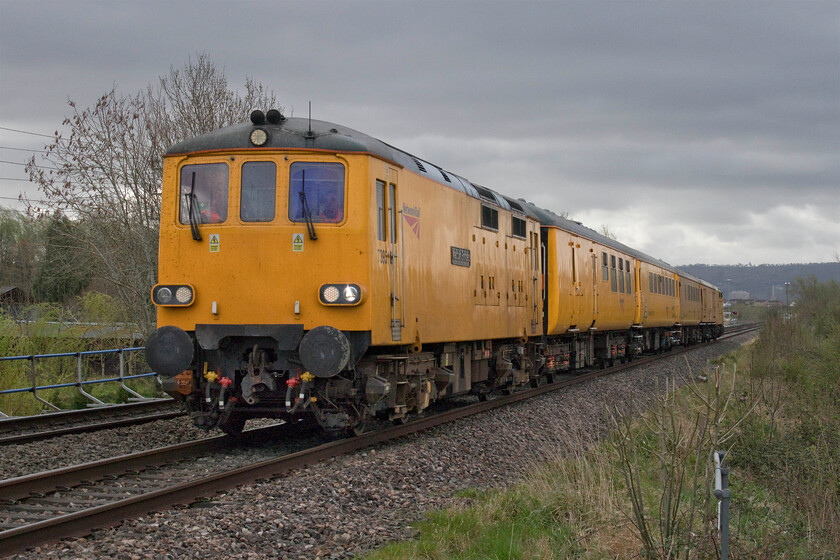 73951 & 73952, 06.57 Cardiff Central-Derby RTC (33E), Brockhampton SO938262 
 Testing times for the railways! One of Network Rail's test trains, the 06.57 Cardiff to Derby RTC accelerates away from Cheltenham passing Brockhampton. 73951 'Malcolm Brinded' leads the train with 'Janis Kong' bringing up the rear. I had been monitoring the progress of this train on Open Train Times for some time and was impressed by the speed that it was making, even after a layover in Arle loop it was really moving when it passed me here. 
 Keywords: 73951 73952 06.57 Cardiff Central-Derby RTC Brockhampton SO938262 Malcolm Brinded Janis Kong