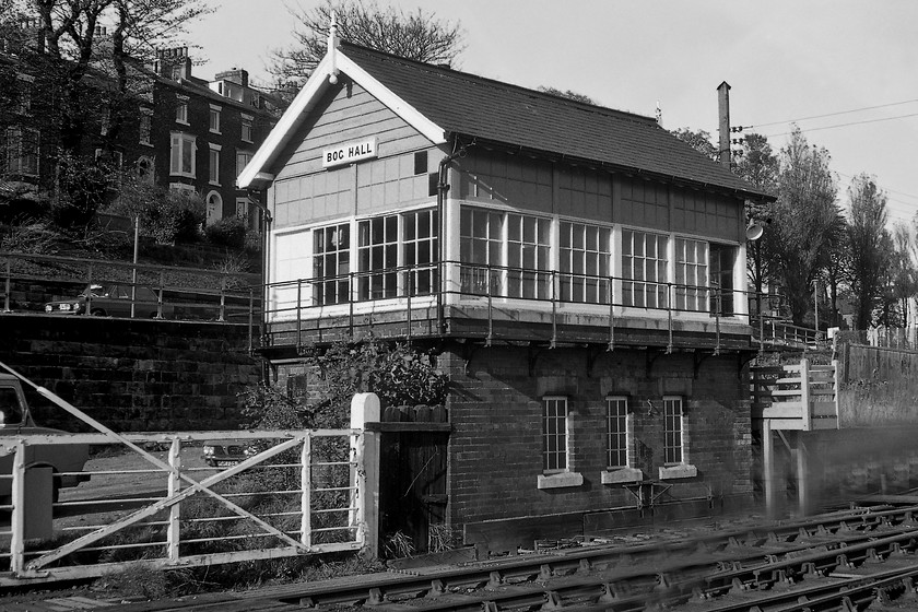 Bog Hall signal box (NER, date not known) 
 The absolutely superb Bog Hall signal box located a short distance from Whitby station that had its own box. In fact, the block section between the two boxes would be no more than a few hundred yards. The box is a classic NER design but I have no date relating to its construction unless anybody can firm this up. Also, I have no idea when it was closed but I have seen an image of it still in use, if switched out, in 1983. Notice the signalman's 1970/71 Triumph 1500 FWD parked behind the box and an even rarer beast parked on Windsor Terrace in the form of a Daf 33 variomatic. 
 Keywords: Bog Hall signal box North Eastern Railway NER