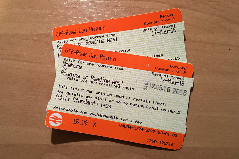 Tickets, Newbury-Reading-Newbury 
 My tickets for the off-peak walk-on journey from Newbury to Reading.