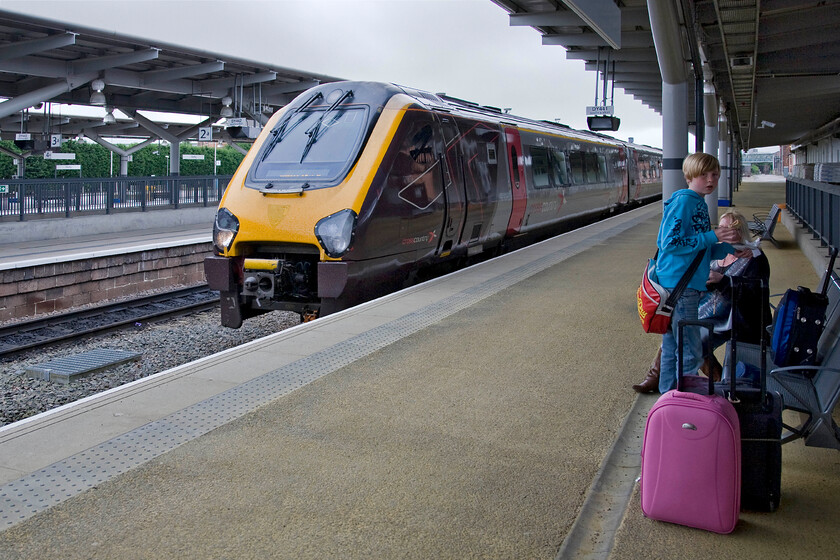 Class 22X, XC 06.25 Plymouth-Glasgow Central (1S39), Derby station 
 The third and final train of the day making up our journey from Wellingborough to York arrives at Derby station. Unfortunately, I did not manage to collect the number of the Cross Country Voyager, working the 06.25 Plymouth to Glasgow Central, and I am unable to even identify if it is a 220 or 221 from this image! 
 Keywords: Class 22X 06.25 Plymouth-Glasgow Central 1S39 Derby station Cross Country Voyager